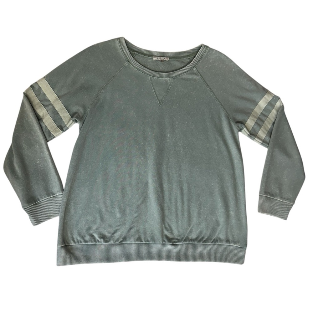 JODIFL Women’s Green Sweatshirt with Striped Sleeves Medium